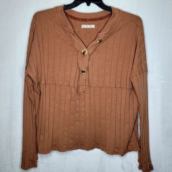 Free People In The Mix Henley Ribbed Long Sleeve Shirt Size Large - Picture 4 of 10